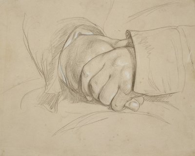 Mãos entrelaçadas, dizem ser as do poeta William Wordsworth de Benjamin Haydon