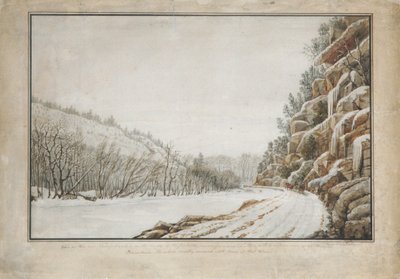 Vista na Rodovia Nova, na Margem da Juniata, com Vista Distante..., 1820. de Benjamin Henry Latrobe