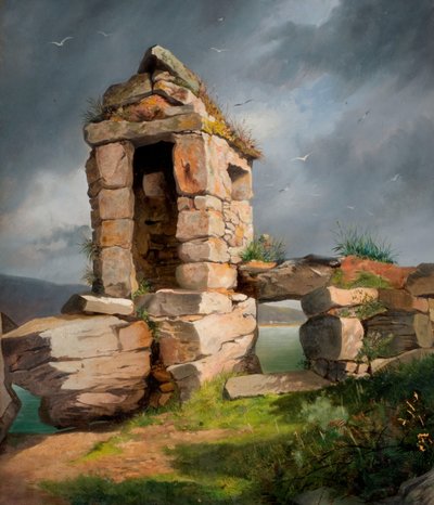 Ruínas, Monte de São Miguel, Cornualha, 1858. de Benjamin Johnson