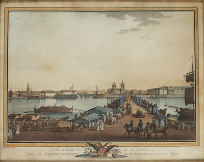 A ponte de câmbio na ilha Vasilievsky, 1799 de Benjamin Paterssen
