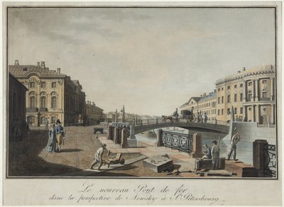 Vista da Ponte Verde em São Petersburgo - Benjamin Paterssen (1748-1815). Gravura, aguarela, depois de 1808. Museu Estadual de História de São Petersburgo de Benjamin Patersson