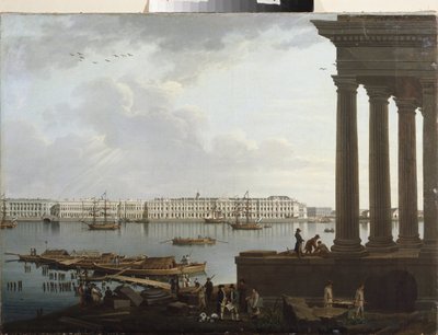 Vista do Palácio de Inverno e da Bolsa de Valores de São Petersburgo. Pintura de Benjamin Paterssen (1748-1815), óleo sobre tela de Benjamin Patersson