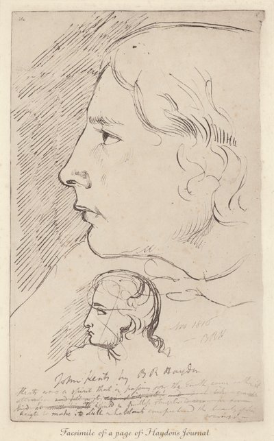 Esboço do poeta inglês John Keats da revista do artista inglês Benjamin Haydon (litho) de Benjamin Robert (after) Haydon