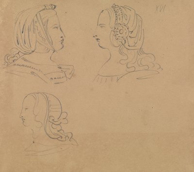 Estudos de Retrato de Mulheres em Vários Cabeleireiros de Benjamin Robert Haydon
