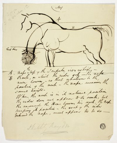 Esboço de um cavalo com anotações de Benjamin Robert Haydon