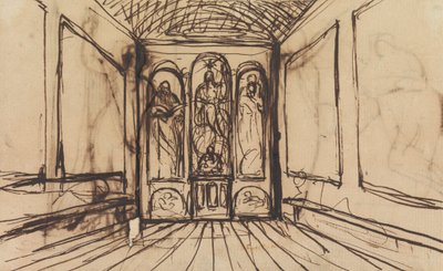 Estudo de uma Sala Interior com Imagens Religiosas nos Painéis de Parede de Benjamin Robert Haydon