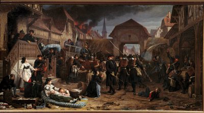 Guerra de 1870: "As requisições em Reichshoffen" A Batalha de Froeschwiller Woerth (Froeschwiller-Woerth) (ou Batalha de Reichshoffen) em 06/08/1870 viu a vitória da Prússia - Pintura de Benjamin Ullmann (1829-1884) 1871 Nancy, Musee historique Lorrai de Benjamin Ullmann