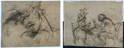 Cabeça de um homem gritando (reto) Mulher e homem jogando cartas (verso) de Benjamin West