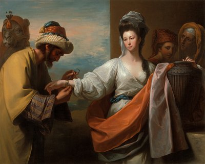 O criado de Isaac a atar a pulseira no braço de Rebeca de Benjamin West