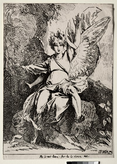 Espécimes de Poliautografia: O Anjo no Túmulo de Cristo, 1801. de Benjamin West