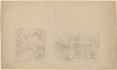Estudo de Moisés batendo na rocha e uma procissão [verso] de Benjamin West