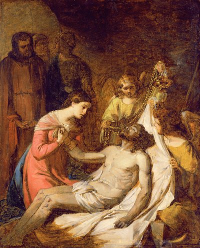 Estudo da Lamentação sobre o Cristo Morto (óleo sobre papel colocado no painel) de Benjamin West