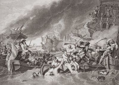 A Batalha de La Hogue, Destruição da frota francesa, 22 de maio de 1692, de "Ilustrações da História Escocesa e Inglesa", Volume II de Benjamin West