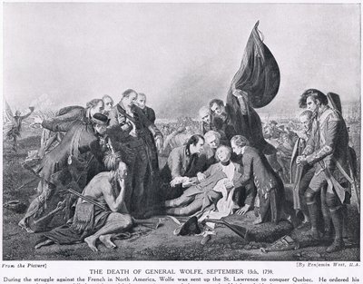 A Morte do General Wolfe, 13 de setembro de 1759, ilustração da "História das Nações de Hutchinson", c.1910 de Benjamin West