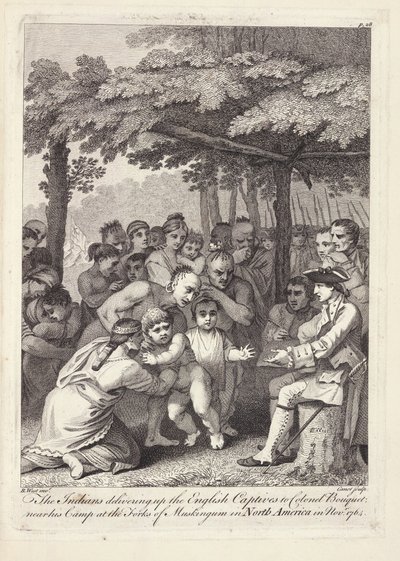 Os índios entregando os prisioneiros ingleses ao coronel Bouquet perto de seu acampamento nas Forks de Muskingham, na América do Norte, em novembro de 1764 de Benjamin West