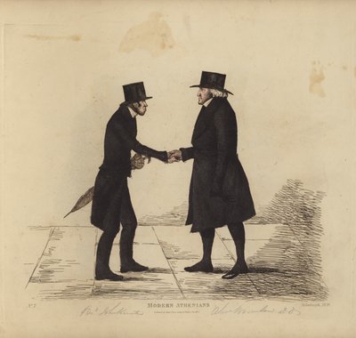 Eminentes Edimburgo, também conhecidos como Atenienses Modernos, Rev. John Hunter, MA, da Igreja Tron, Rev. Dr. Brunton, seu colega, Professor de Hebraico, etc (gravura a cores) de Benjamin William Crombie