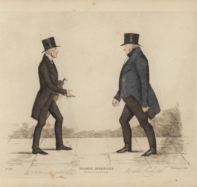 Eminentes Edimburgos, também conhecidos como atenienses modernos, Rev William Muir, LLD, DD, Igreja de St Stephen, Walter Cook, Esq, Writer to the Signet (gravura colorida) de Benjamin William Crombie