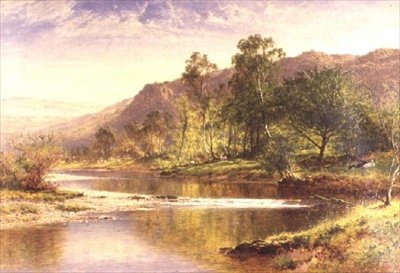 O rio que corre em Derwentwater (óleo sobre tela) de Benjamin Williams Leader
