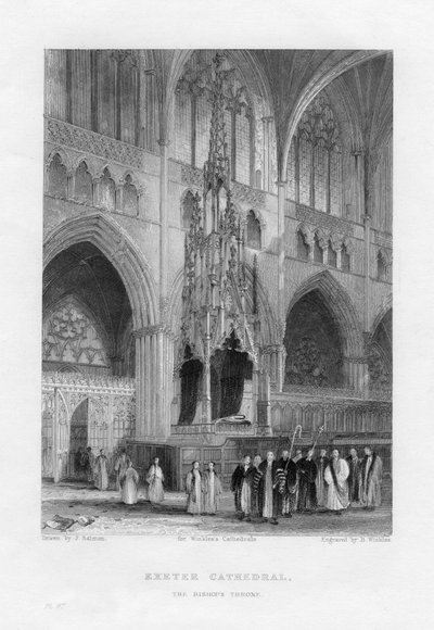 O trono dos bispos, catedral de Exeter, Devon, c1836-c1842. de Benjamin Winkles