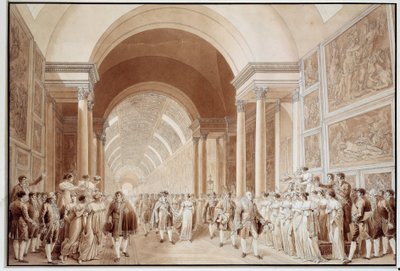 Vista do cortejo nupcial de Napoleão I (1769-1821) com a Arquiduquesa Marie Louise de Habsburgo-Lorena (1791-1847), 2/04/1810 na Grande Galeria do Louvre Gravuras de Benjamin Zix (1772-1811) 1810 Dim. 0,4x0,6 m Paris, musee du Louvre de Benjamin Zix