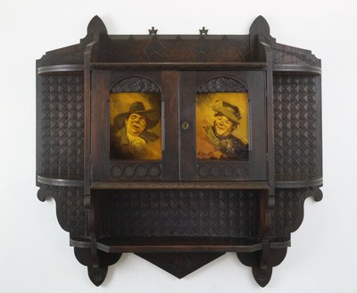 Gabinete de parede suspenso com placas de cerâmica, c. 1890 (nogueira preta e faiança) de Benn Pitman