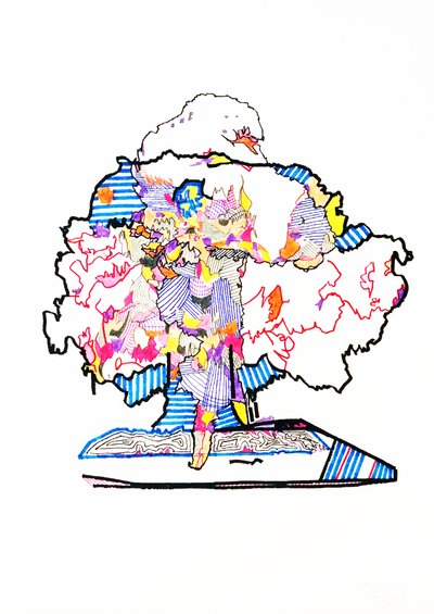 Duplo ensaio atómico, 2019 (tinta sobre papel) de Benoit Erwann Boucherot