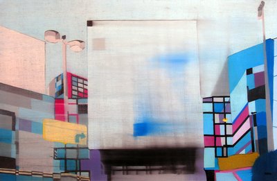 Downtown L.A. through car window, 2003 (óleo sobre 2 telas justapostas) de Benoit Erwann Boucherot