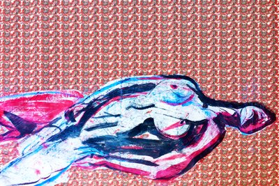 Sobre-retrato japonês 2, 2020 (acrílico sobre papel japonês serigrafado) de Benoit Erwann Boucherot