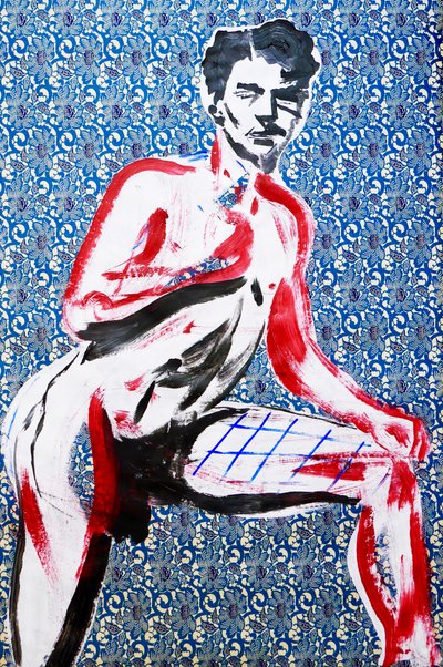 Masculin japonais 2, 2020 (acrílico sobre papel japonês serigrafado) de Benoit Erwann Boucherot