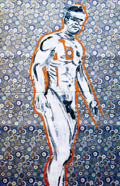 Masculin japonais 4, 2020 (acrílico sobre papel japonês serigrafado) de Benoit Erwann Boucherot