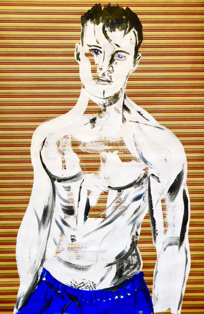 Masculin japonais 7, 2020 (acrílico sobre papel japonês serigrafado) de Benoit Erwann Boucherot