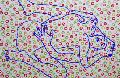 Masculin japonais 9, 2020 (acrílico sobre papel japonês serigrafado) de Benoit Erwann Boucherot