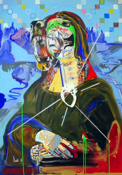 Surpeinture : Joconde, 2018 (óleo, papel e acrílico sobre tela) de Benoit Erwann Boucherot
