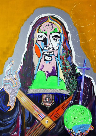 Surpeinture : Salvator Mundi, 2020 (óleo, papel e acrílico sobre tela) de Benoit Erwann Boucherot