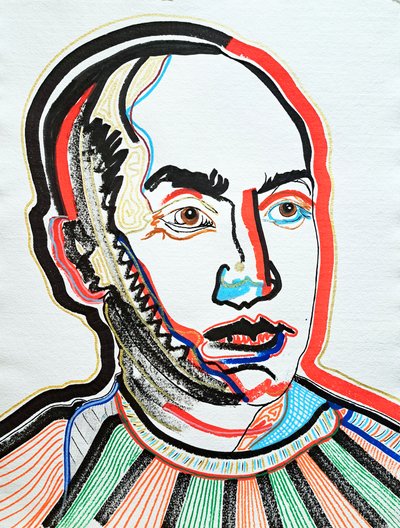 Surportrait : Isamu Noguchi 1, 2022 (acrílico sobre papel) de Benoit Erwann Boucherot