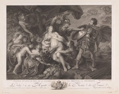 Minerva beschermt de Vruchtbaarheid tegen March Minerva dispensa o deus da guerra e protege a fertilidade (título no objeto) de Benoit Louis Henriquez