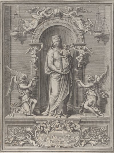 Madonna de Loreto, dentro de um nicho com um anjo de cada lado, 1650-1724. de Benoît Farjat