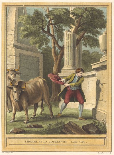 O homem e a cobra (Homem e a cobra) de Benoît Louis Prévost after Jean Baptiste Oudry