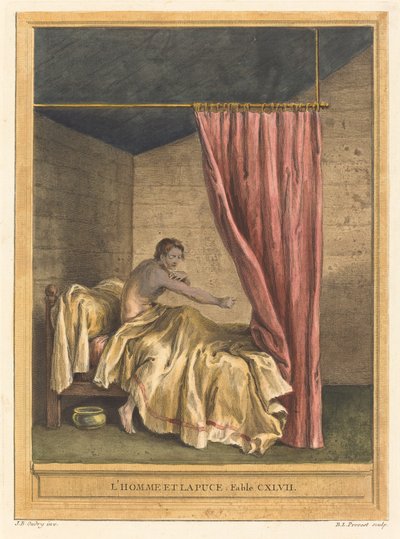 O homem e a pulga (O homem com pulgas) de Benoît Louis Prévost after Jean Baptiste Oudry