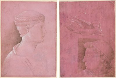Busto de Mulher (reto); Cabeça de um homem, dois estudos do perfil de uma mulher e um estudo de um anjo (verso) de Benozzo Gozzoli