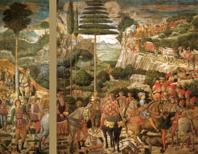 Italiano: A viagem dos Magos: a procissão de Melchior do rei mais velho de Benozzo Gozzoli