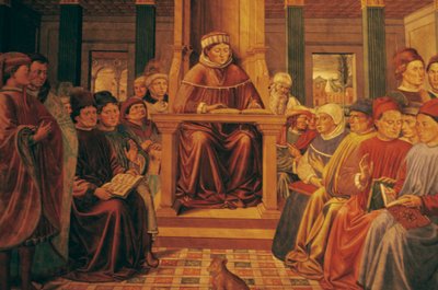 Agostinho ensinando retórica em Roma de Benozzo di Lese di Sandro Gozzoli