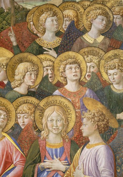 Coro de Anjos, detalhe da jornada do ciclo magi na capela, detalhe c.1460 afresco de 70615 de Benozzo di Lese di Sandro Gozzoli