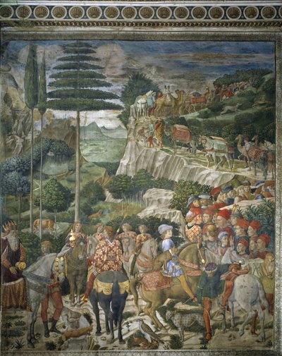 Cortejo dos Reis Magos com Julien de Medicis e José II, Patriarca de Constantinopla (fresco de Benozzo di Lese di Sandro Gozzoli