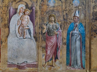Detalhe de um falso políptico com a Virgem Maria e o Menino, S. António de Pádua , S. João e S. Luís de Toulouse, Capela de S. Jerónimo de Benozzo di Lese di Sandro Gozzoli