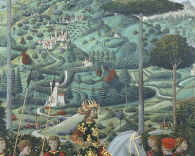 João VII Paleólogo (1391-1448), imperador romano oriental, como Baltazar, um dos Reis Magos, pormenor do ciclo Viagem dos Magos na capela, c.1460 (fresco) de Benozzo di Lese di Sandro Gozzoli