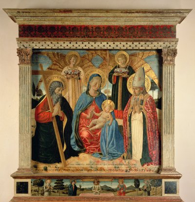 Madonna e criança com SS. Andrew e Prosper, 1466 (tempera e folha de ouro no painel) de Benozzo di Lese di Sandro Gozzoli