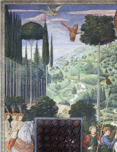 Procissão de Baltazar como João VIII Paleólogo, pormenor do ciclo Viagem dos Magos na capela, c.1460 (fresco) de Benozzo di Lese di Sandro Gozzoli