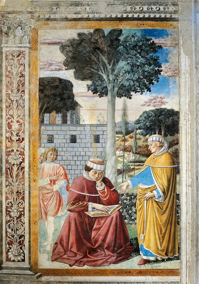 São Agostinho lendo epístolas de São Paulo, detalhe de Contos de Santo Agostinho de Benozzo di Lese di Sandro Gozzoli