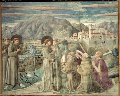 São Francisco Pregando aos Pássaros e Bênção Montefalco, 1452 de Benozzo di Lese di Sandro Gozzoli